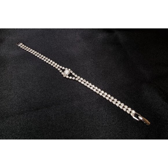 Vintage Art Deco 1940s-1950s Rhinestone Double Strand Bracelet - Picture 2 of 6